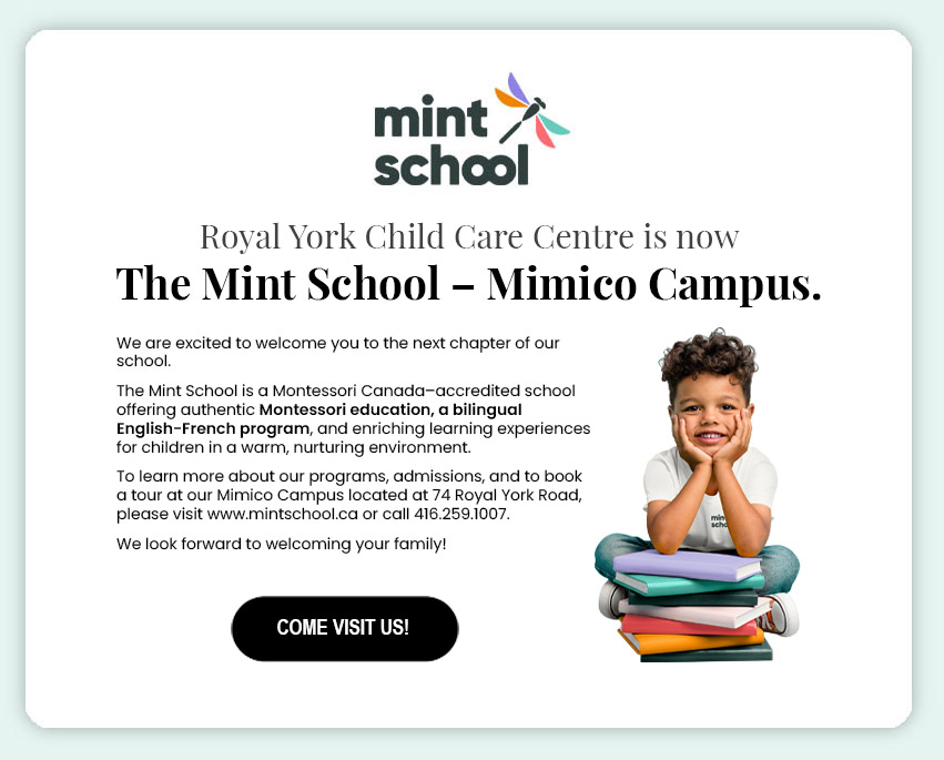 Royal York Child Care Centre is now The Mint School – Mimico Campus